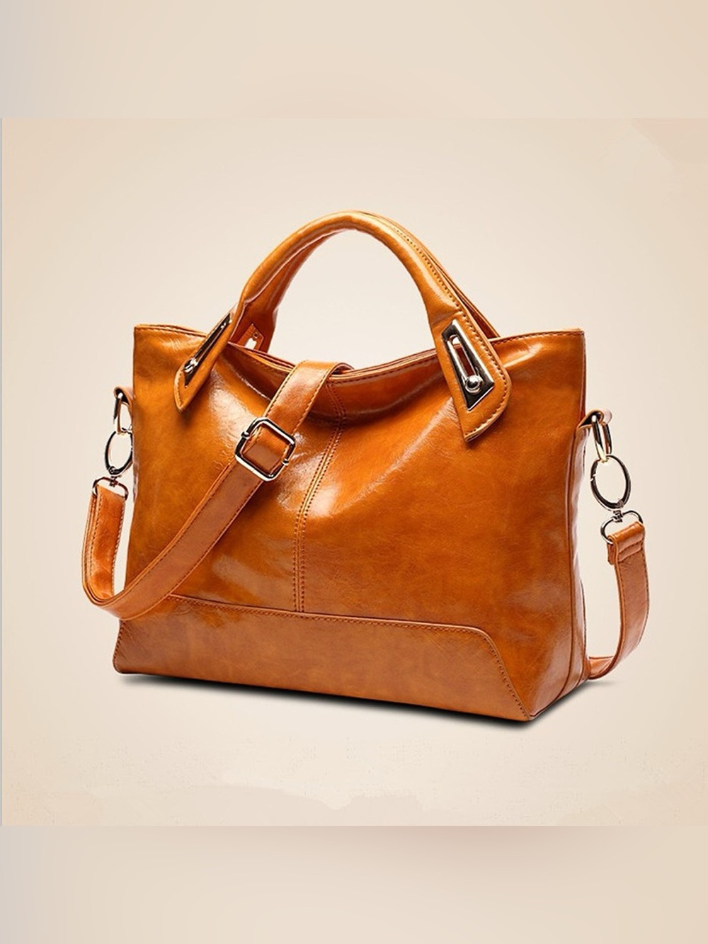 Vintage Style PU Leather Tote Handbag with Adjustable Shoulder Strap